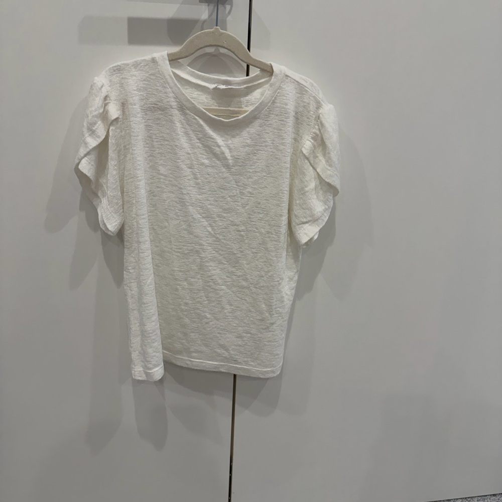 LNA White Textured Blouse with Ruffle Sleeves